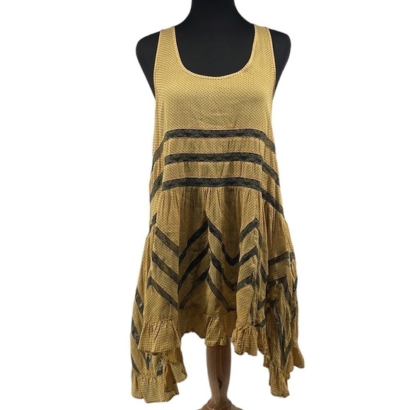Free People Intimately Voile and Lace Trapeze Slip Pindot Dress Mustard festival - Picture 2 of 9